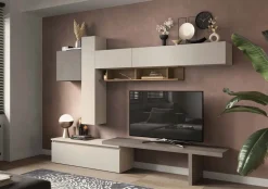 Parete attrezzata Kim linea Arte in finitura Rovere Mercure,Bronzo e Cashmere