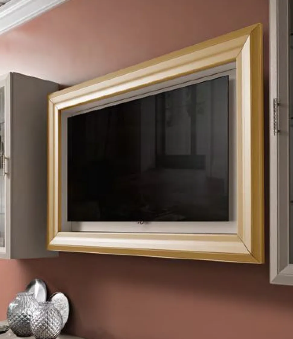 Parete attrezzata Lema linea Prevaling finitura Canapa con serigrafia Oro e maniglie con strass