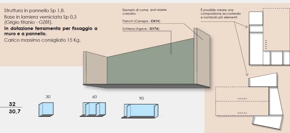 Parete attrezzata Leonard linea Cosmo disponibile in 21 colorazioni