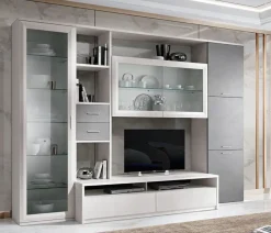 Parete attrezzata Merin linea Prevaling Bianco Frassino e Argento