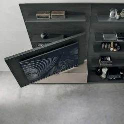Parete attrezzata moderna componibile con pannello Tv girevole linea Nais disponibile in vari colori