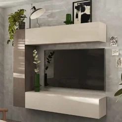 Parete attrezzata moderna con pensili sospesi disponibile in vari colori linea Arte