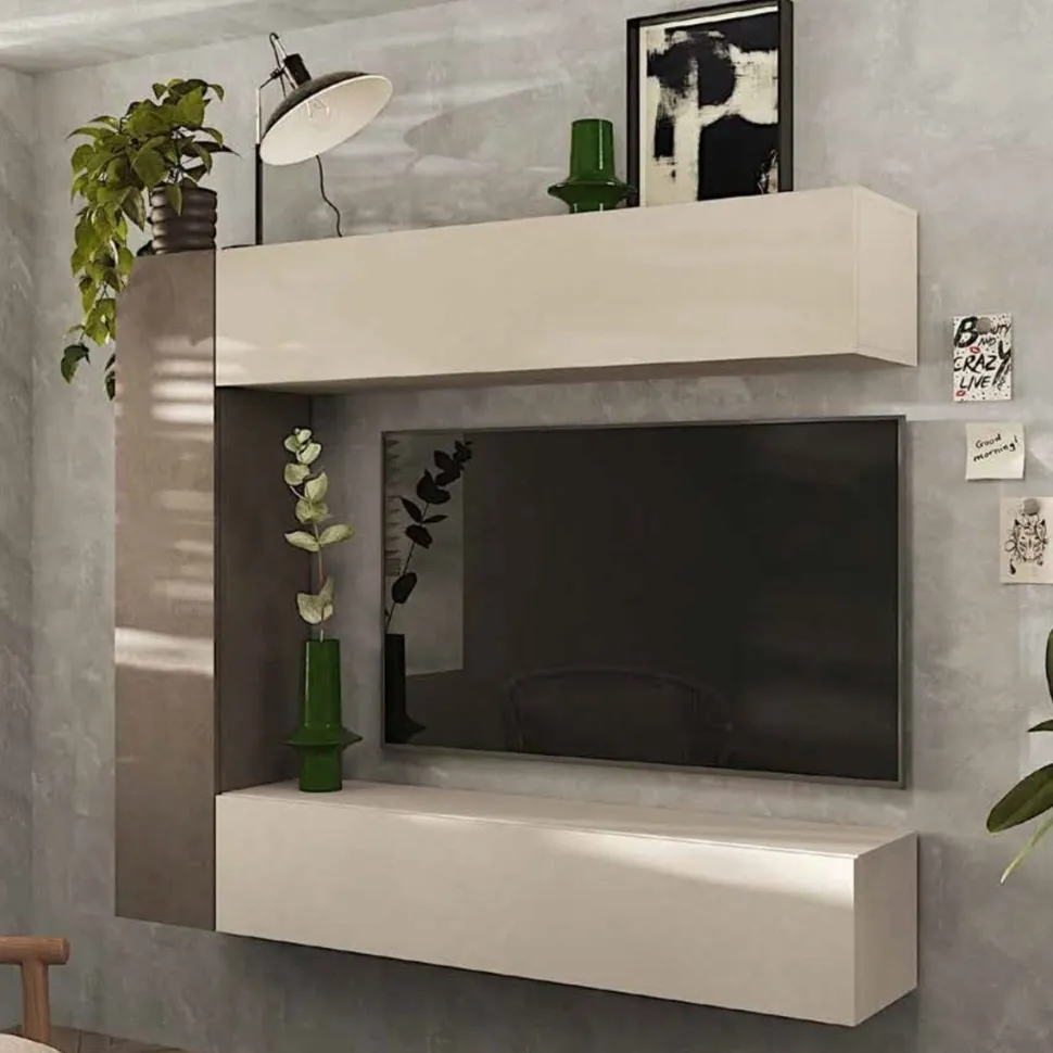 Parete attrezzata moderna con pensili sospesi disponibile in vari colori linea Arte