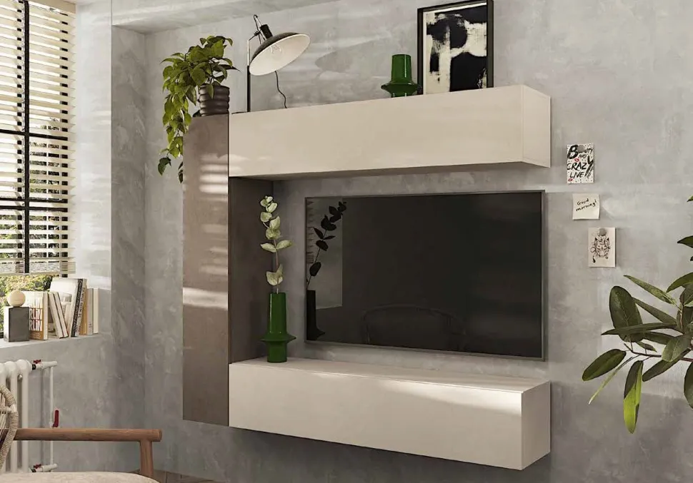 Parete attrezzata moderna con pensili sospesi disponibile in vari colori linea Arte