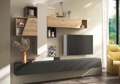 Parete attrezzata moderna con pensili sospesi componibile Ramos disponibile in vari colori