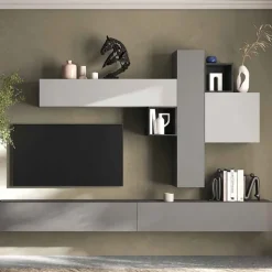 Parete attrezzata moderna con pensili sospesi componibile Yanes disponibile in vari colori