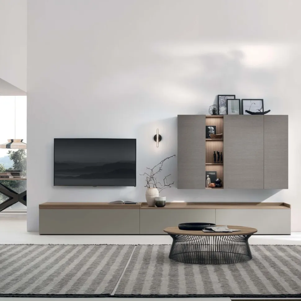 Parete attrezzata moderna componibile Amber linea Nais disponibile in vari colori