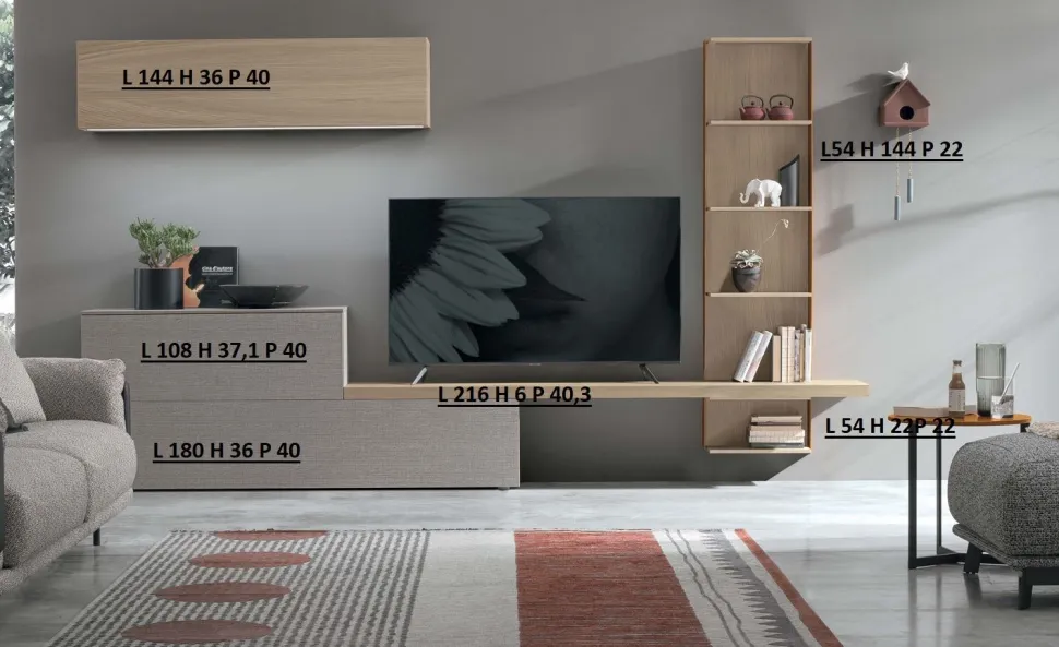 Parete attrezzata moderna componibile Lucrezia linea Nais disponibile in vari colori