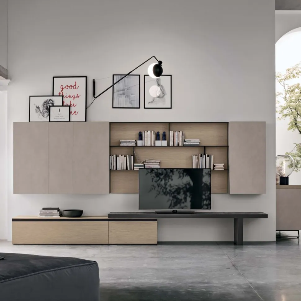 Parete attrezzata moderna componibile Dust linea Nais disponibile in vari colori