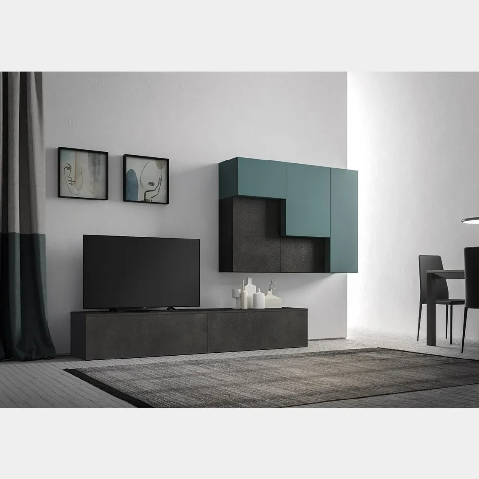 Parete attrezzata moderna con pensili Brasilia linea Nais disponibile in vari colori