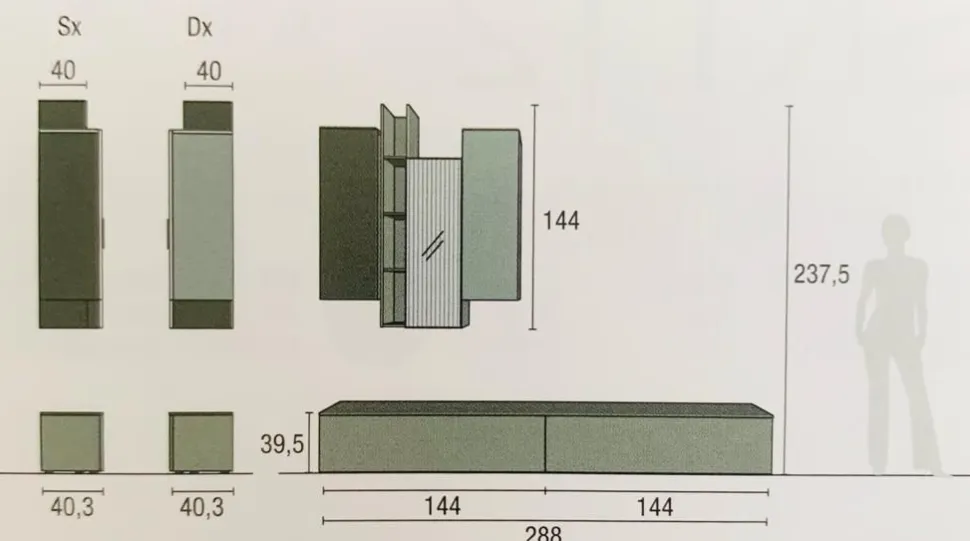 Parete attrezzata moderna con pensili Vania linea Nais disponibile in vari colori