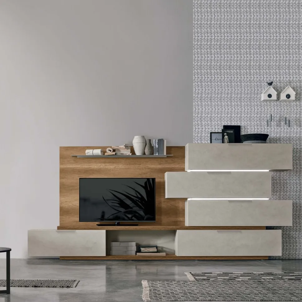 Parete attrezzata moderna componibile Natan linea Nais disponibile in vari colori