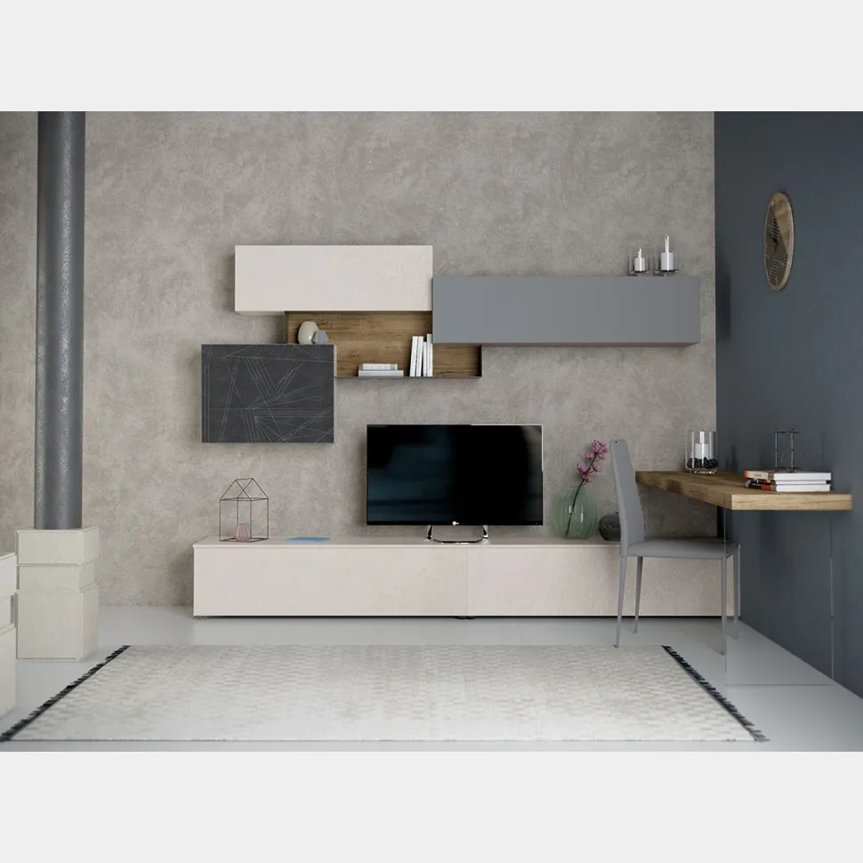 Parete attrezzata moderna con scrivania angolare linea Nais disponibile in vari colori