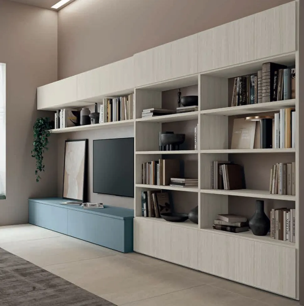 Parete attrezzata moderna componibile con base tv e libreria in 15 colorazioni