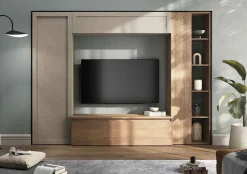 Parete attrezzata moderna componibile Urano CLASSIC in finitura Argilla e Mercure