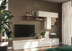 Parete attrezzata moderna componibile ante a taglio obliquo Luna in finitura Cashmere e Mercure