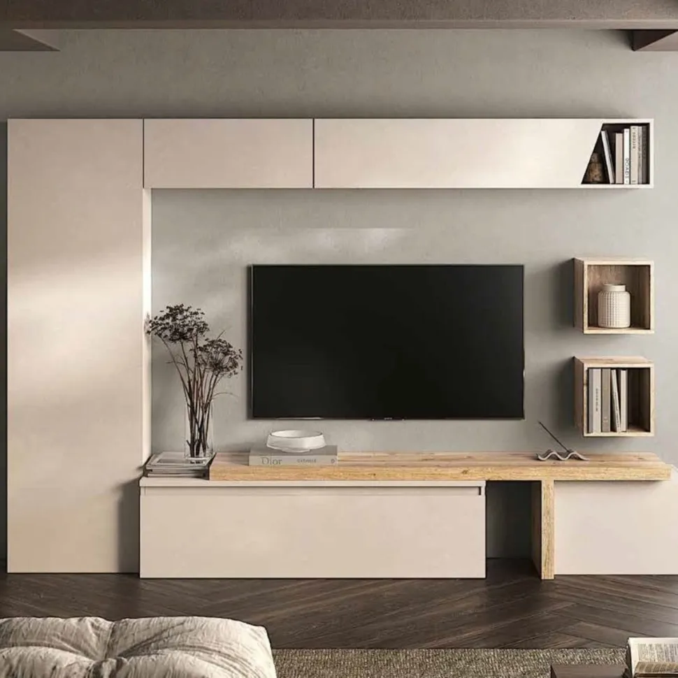 Parete attrezzata moderna componibile con mensola porta tv Luisa disponibile in vari colori