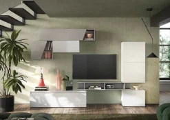 Parete attrezzata moderna con pensili sospesi componibile Bloom disponibile in vari colori