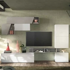 Parete attrezzata moderna con pensili sospesi componibile Bloom disponibile in vari colori