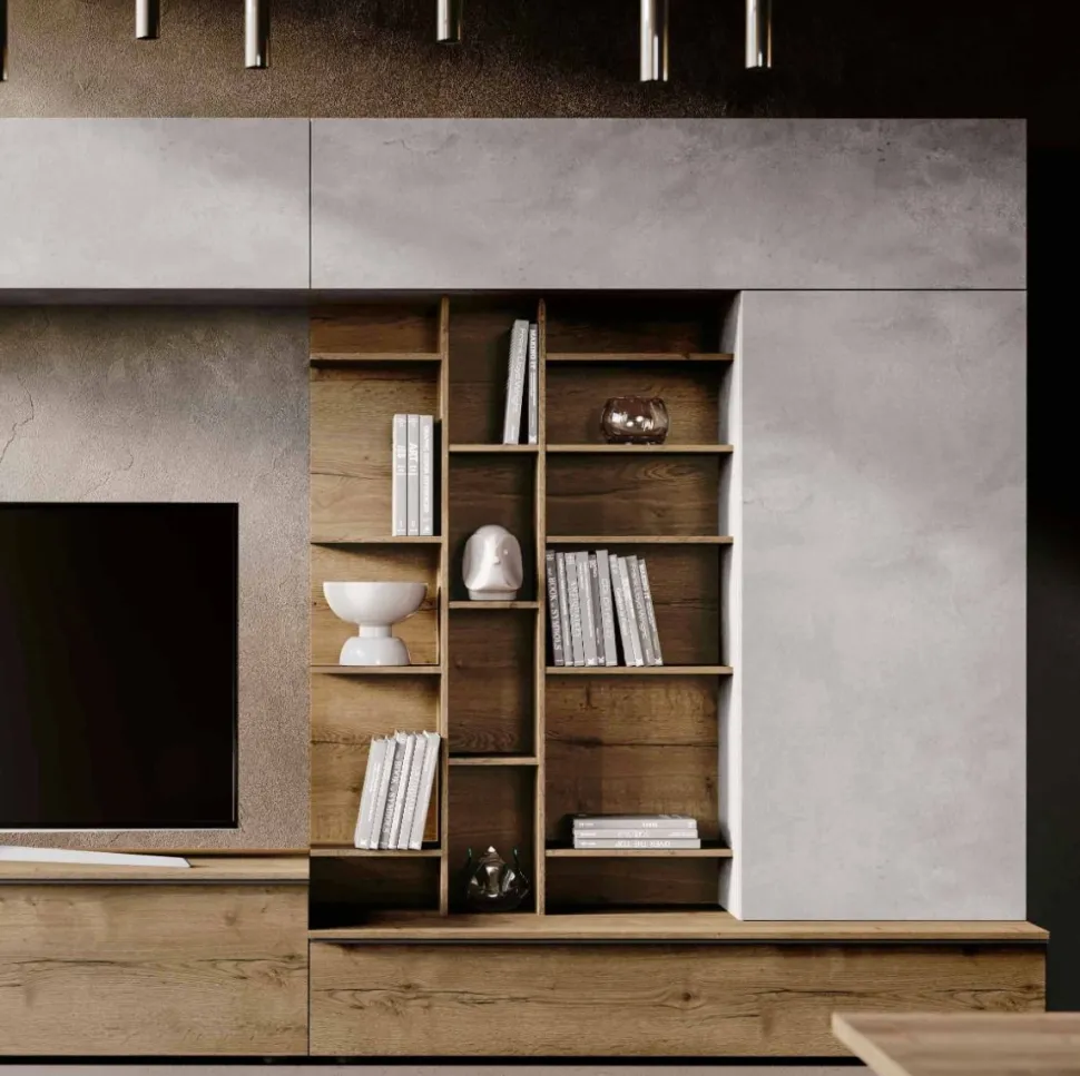 Parete attrezzata moderna con doppio cassettone Lion disponibile in vari colori