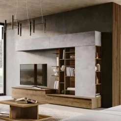 Parete attrezzata moderna con doppio cassettone Lion disponibile in vari colori