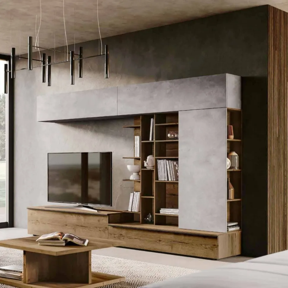 Parete attrezzata moderna con doppio cassettone Lion disponibile in vari colori