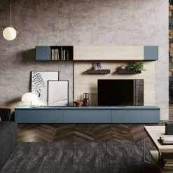 Parete attrezzata moderna con cassetti e pensili in metallo disponibile in vari colori