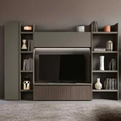 Parete attrezzata moderna Grigio cenere e Cannetato grigio con porta tv e liberie componibile disponibile in vari colori
