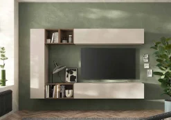 Parete attrezzata moderna sospesa componibile con pensili Kube disponibile in vari colori