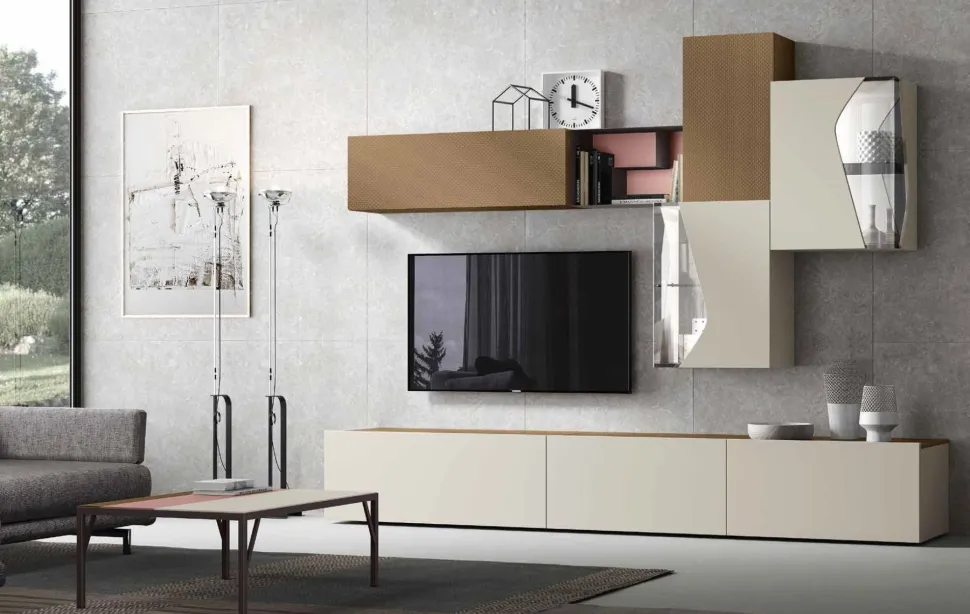 Parete attrezzata moderna sospesa componibile Miglio linea Nais disponibile in vari colori
