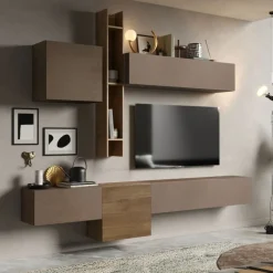 Parete attrezzata Nadine linea Arte in finitura Rovere Mercure e Bronzo