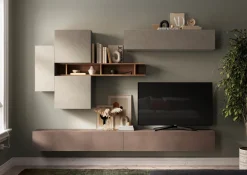Parete attrezzata Nicolas linea Arte in finitura Rovere Mercure,Argilla e Bronzo