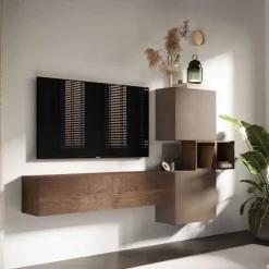 Parete attrezzata Nora linea Arte in finitura Bronzo e Rovere Mercure