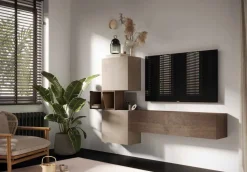 Parete attrezzata Nora linea Arte in finitura Argilla e Rovere Mercure
