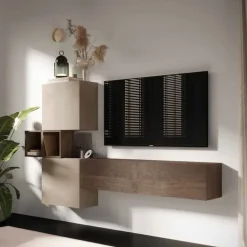 Parete attrezzata Nora linea Arte in finitura Argilla e Rovere Mercure