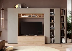 Parete attrezzata Nova linea Arte in finitura Argilla e Rovere Cadiz