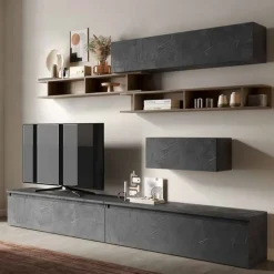 Parete attrezzata Orson linea Arte in finitura Rovere Mercure e Piombo