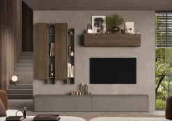 Parete attrezzata Rea linea Arte in finitura Rovere Mercure e Argilla
