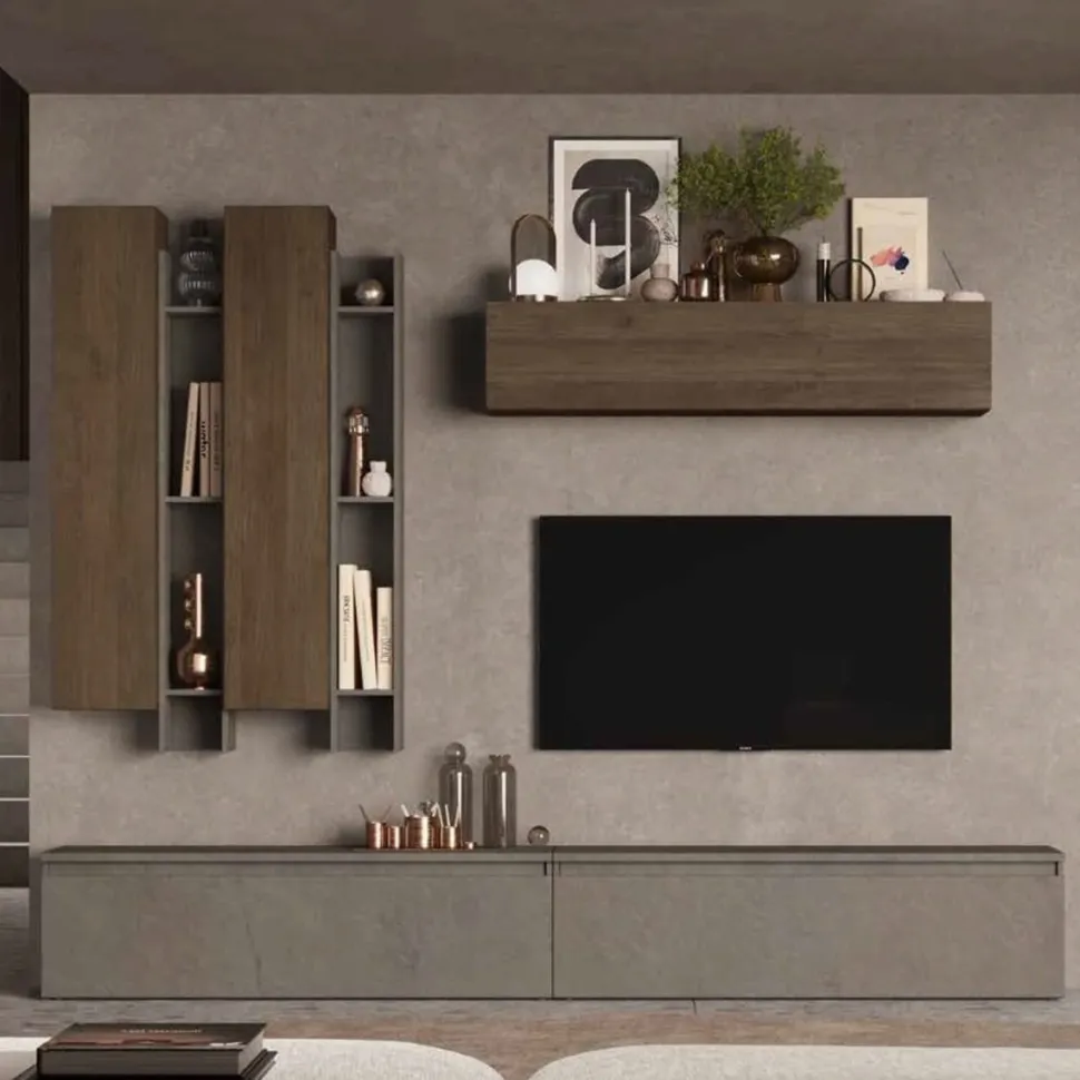 Parete attrezzata Rea linea Arte in finitura Rovere Mercure e Argilla
