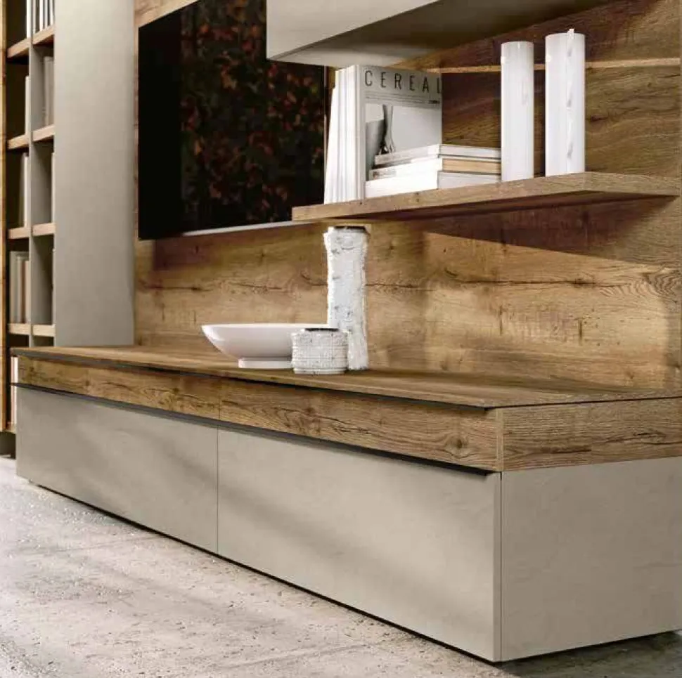 Parete attrezzata Rovere e Argilla moderna e componibile con libreria e porta tv disponibile in vari colori