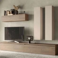 Parete attrezzata Sara linea Arte in finitura Cashmere e Rovere Mercure