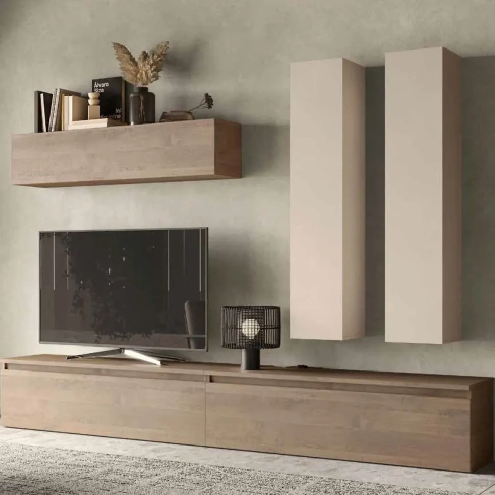 Parete attrezzata Sara linea Arte in finitura Cashmere e Rovere Mercure
