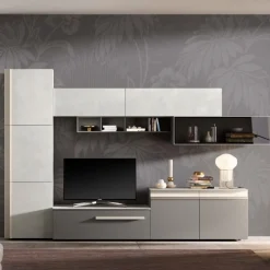 Parete attrezzata Sendy linea Domino in Cachemire e Grigio