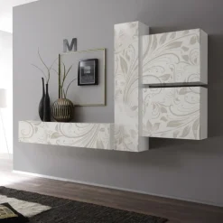 Parete Attrezzata Soggiorno Elegance Bianco - Grafiche sulle Ante su Misura