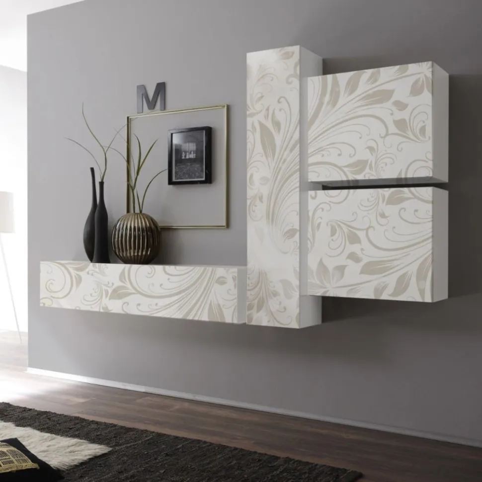 Parete Attrezzata Soggiorno Elegance Bianco - Grafiche sulle Ante su Misura