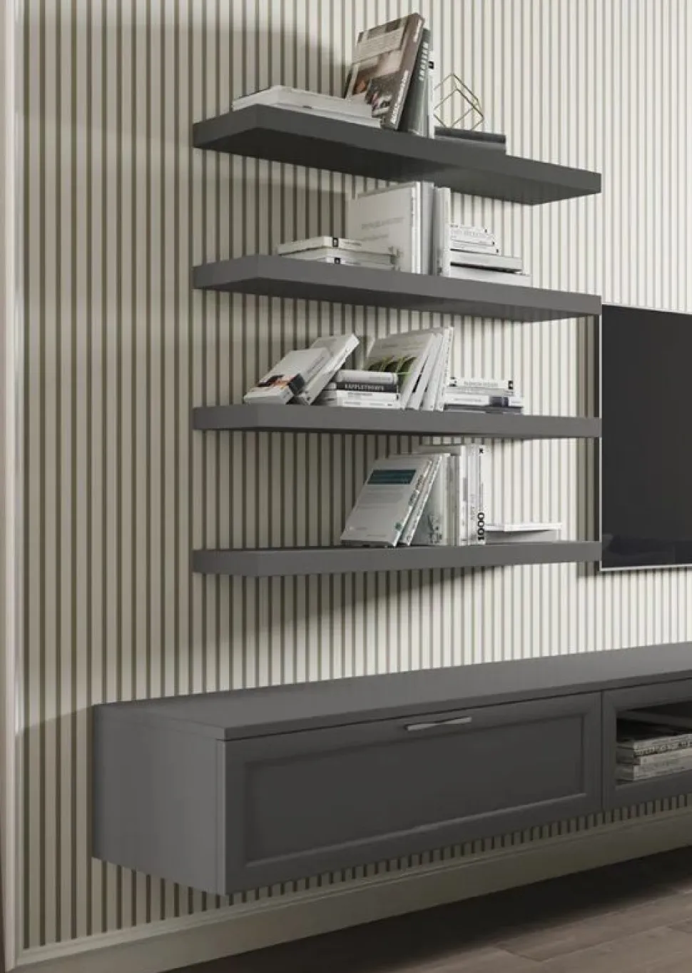 Parete attrezzata sospesa Debora linea Motivi disponibile in vari colori