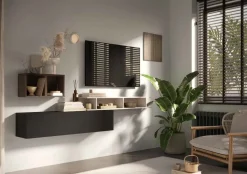 Parete attrezzata sospesa Diletta linea Arte in finitura Lava , Cashmere e Rovere Mercure