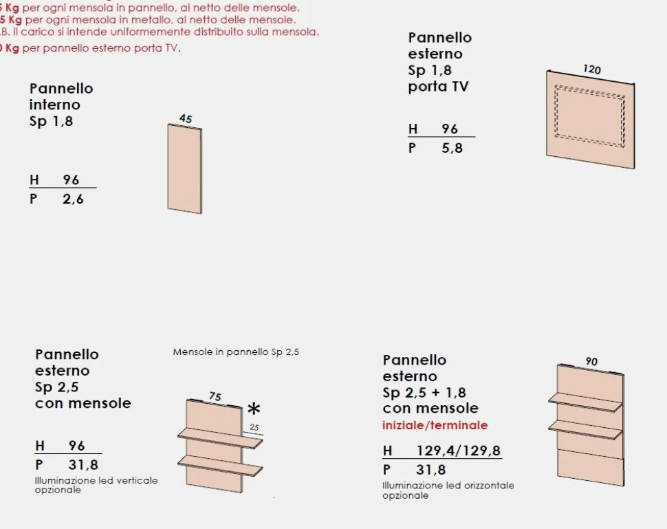 Parete attrezzata sospesa Dumas con pannello porta TV disponibile in vari colori