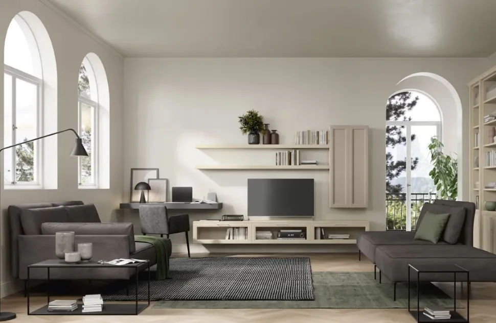 Parete attrezzata sospesa Elis linea Motivi disponibile in vari colori