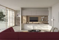 Parete attrezzata sospesa Lite con pannello Porta Tv disponibile in 21 colorazioni